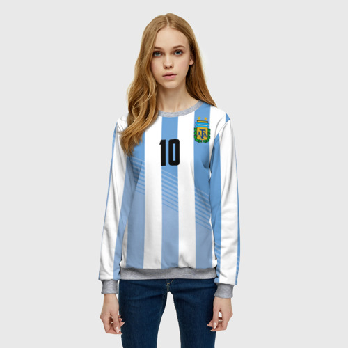 Женский свитшот 3D с принтом Месси (сборная Аргентины), фото на моделе #1