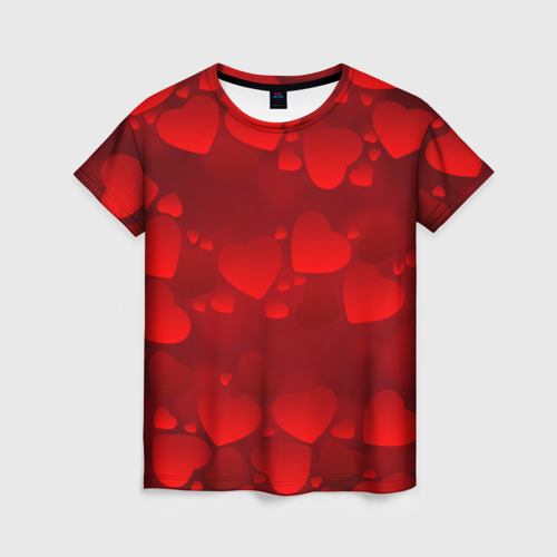 Женская футболка 3D с принтом Красные сердца, вид спереди #2