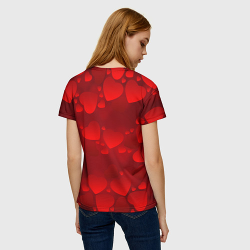Женская футболка 3D с принтом Красные сердца, вид сзади #2