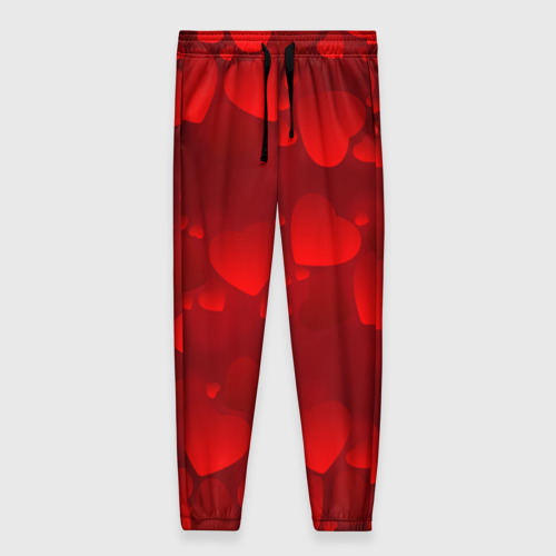 Женские брюки 3D с принтом Красные сердца, вид спереди #2