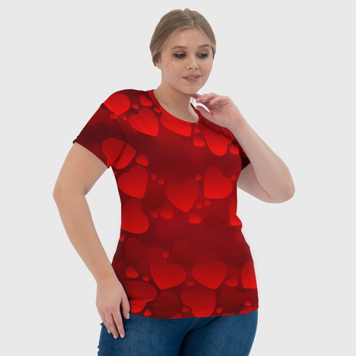 Женская футболка 3D с принтом Красные сердца, фото #4
