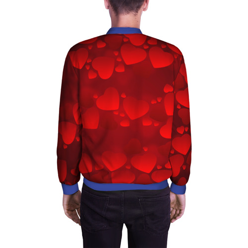 Мужской бомбер 3D с принтом Красные сердца, вид сзади #2