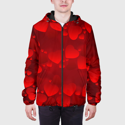 Мужская куртка 3D с принтом Красные сердца, вид сбоку #3