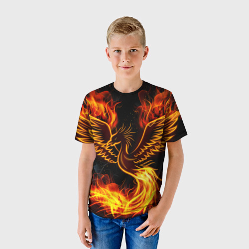 Детская футболка 3D с принтом Феникс раскинул крылья, фото на моделе #1