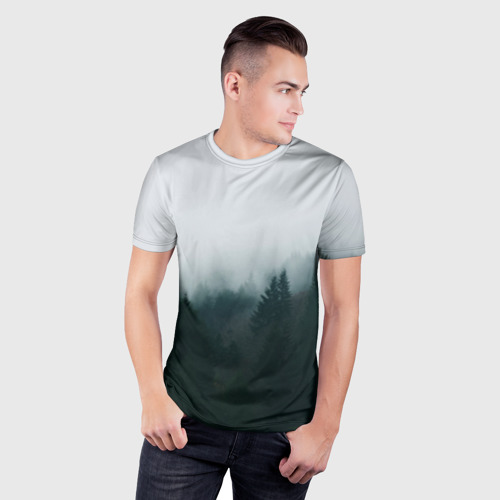 Мужская футболка 3D Slim с принтом Лес, фото на моделе #1
