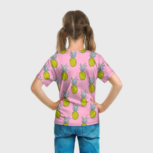 Детская футболка 3D с принтом Ананасы 2, вид сзади #2