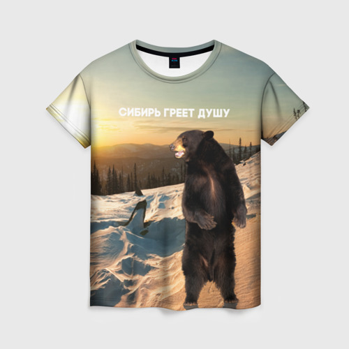 Женская 3D футболка с принтом Сибирь, вид спереди #2