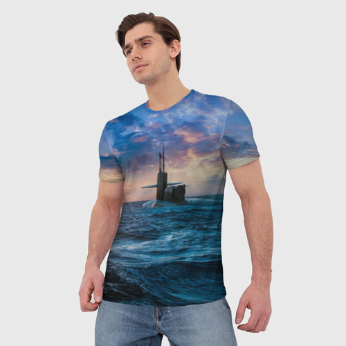 Мужская 3D футболка с принтом Подводная лодка, фото на моделе #1