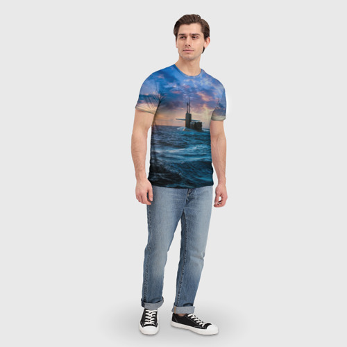 Мужская 3D футболка с принтом Подводная лодка, вид сбоку #3