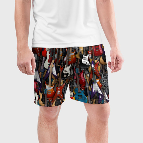 Мужские шорты спортивные с принтом Электрогитары, фото на моделе #1