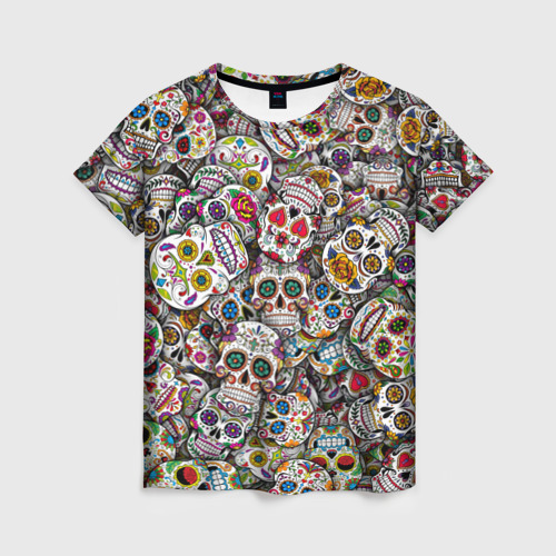 Женская футболка 3D с принтом Мексиканские черепа, вид спереди #2