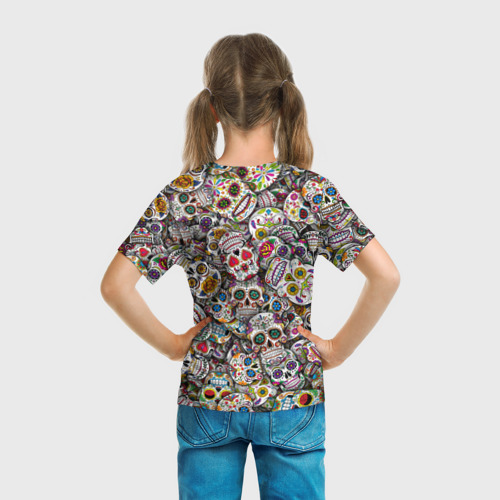 Детская футболка 3D с принтом Мексиканские черепа, вид сзади #2