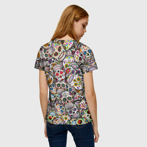 Женская футболка 3D с принтом Мексиканские черепа, вид сзади #2