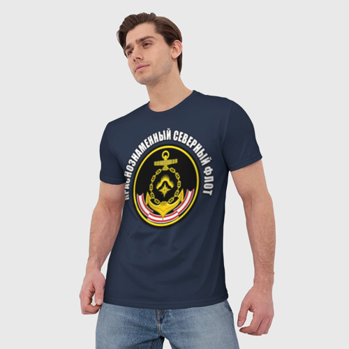 Мужская 3D футболка с принтом Краснознаменный северный флот, фото на моделе #1