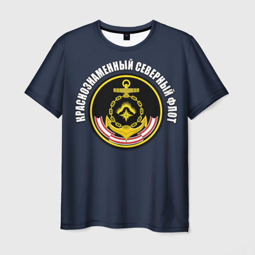 Мужская 3D футболка с принтом Краснознаменный северный флот, вид спереди #2