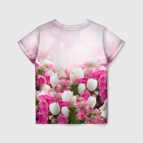 Детская футболка 3D с принтом Нежные розы, вид сзади #1