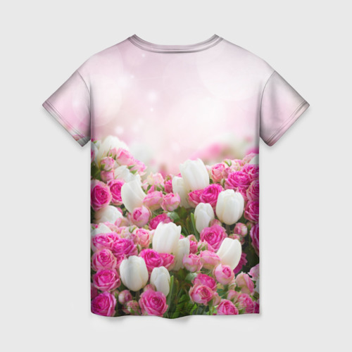 Женская футболка 3D с принтом Нежные розы, вид сзади #1