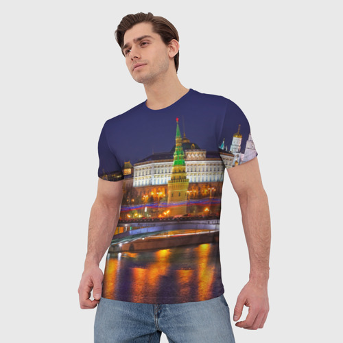Мужская футболка 3D с принтом Москва Кремль, фото на моделе #1