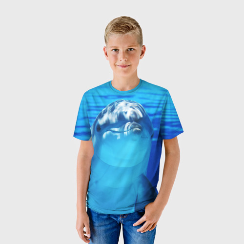 Детская футболка 3D с принтом Дельфин, фото на моделе #1