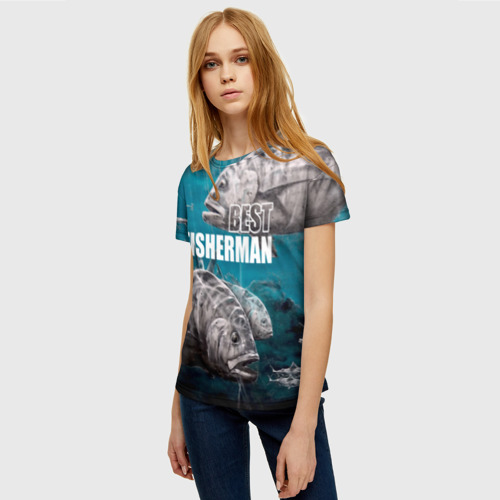 Женская футболка 3D с принтом Лучший рыбак - океан, фото на моделе #1