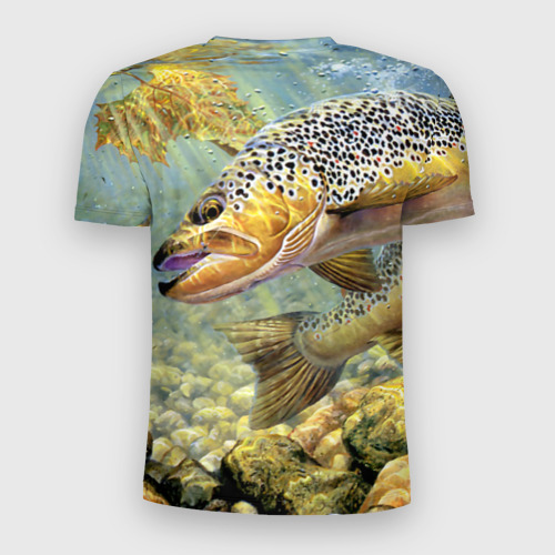 Мужская футболка 3D Slim с принтом Лучший рыбак - осетр, вид сзади #1