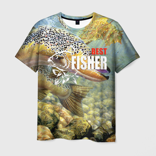 Мужская футболка 3D с принтом Лучший рыбак - осетр, вид спереди #2