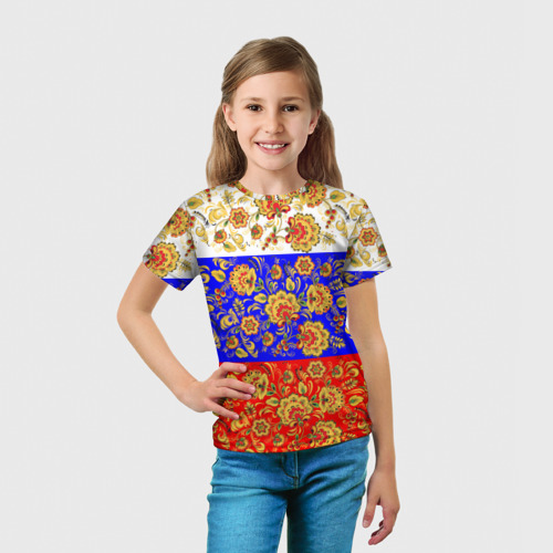 Детская 3D футболка с принтом Хохлома, вид сбоку #3