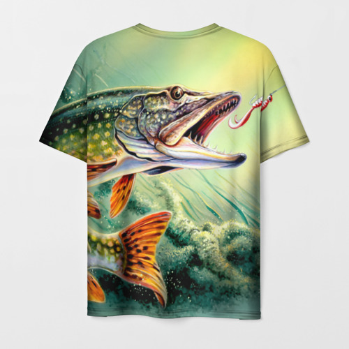Мужская футболка 3D с принтом Лучший рыбак - щука, вид сзади #1