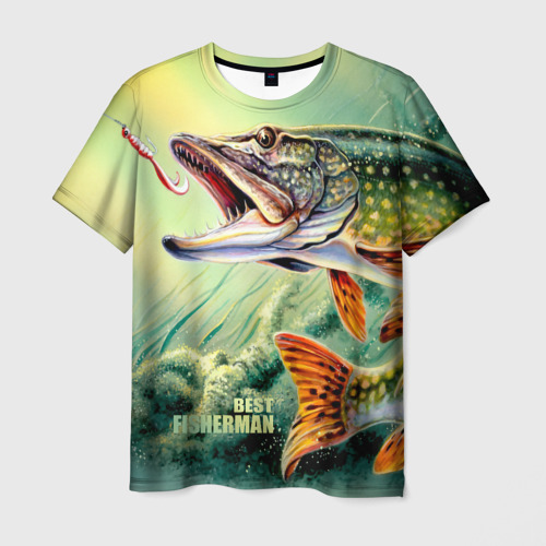 Мужская 3D футболка с принтом Лучший рыбак, вид спереди #2
