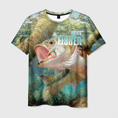 Мужская футболка 3D с принтом Лучший рыбак, вид спереди #2
