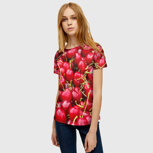 Женская футболка 3D с принтом Черешня, фото на моделе #1
