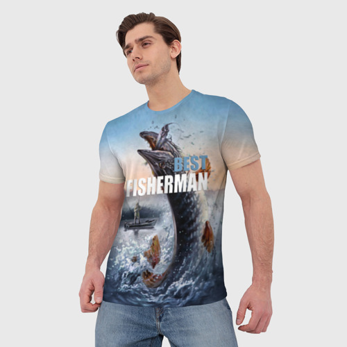 Мужская 3D футболка с принтом Лучший рыбак, вид сбоку #3