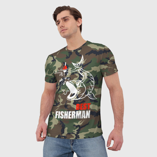Мужская футболка 3D с принтом Лучший рыбак, фото на моделе #1