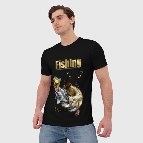 Мужская футболка 3D с принтом Рыбалка, фото на моделе #1