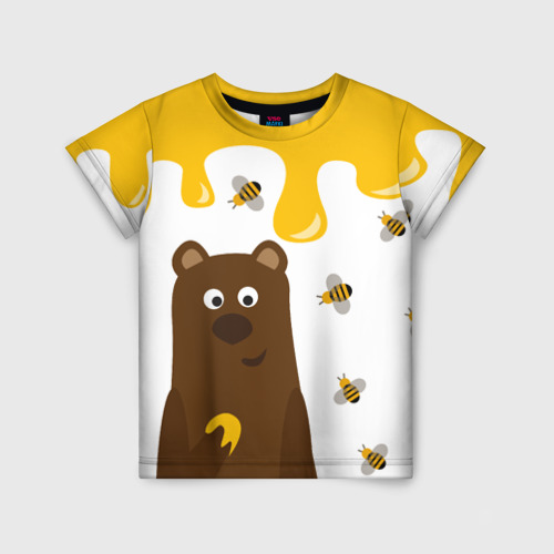 Детская футболка 3D с принтом Медведь в мёде, вид спереди #2