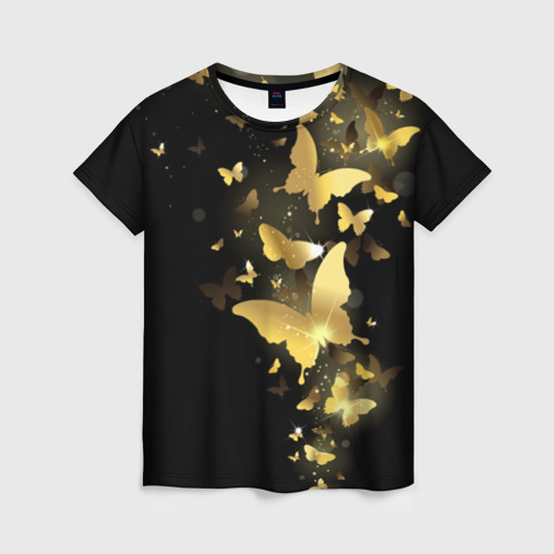Женская 3D футболка с принтом Золотые бабочки, вид спереди #2