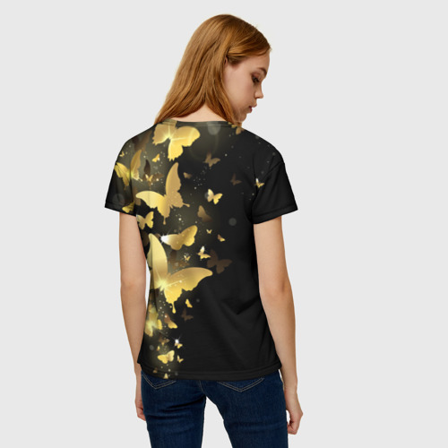 Женская 3D футболка с принтом Золотые бабочки, вид сзади #2