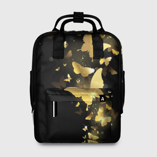 Женский рюкзак 3D с принтом Золотые бабочки, вид спереди #2