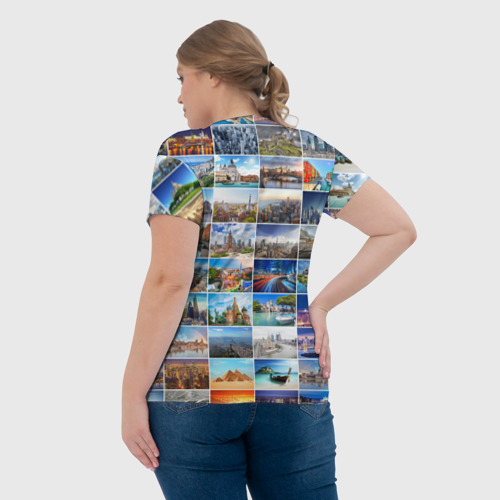 Женская футболка 3D с принтом Мир путешествий, вид сзади #2