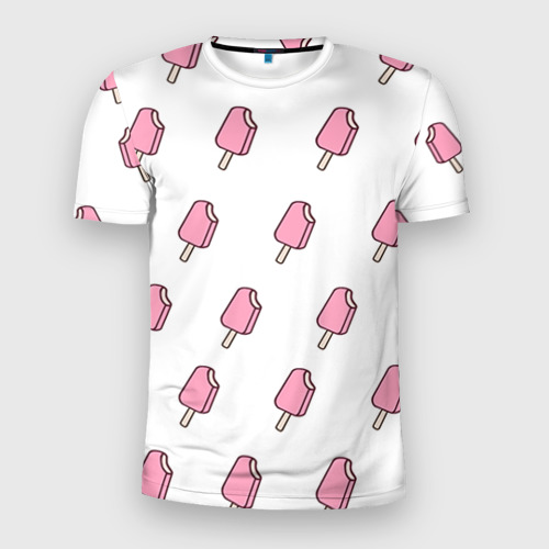 Мужская футболка 3D Slim с принтом Мороженое розовое, вид спереди #2