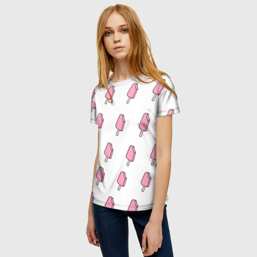 Женская футболка 3D с принтом Мороженое розовое, фото на моделе #1
