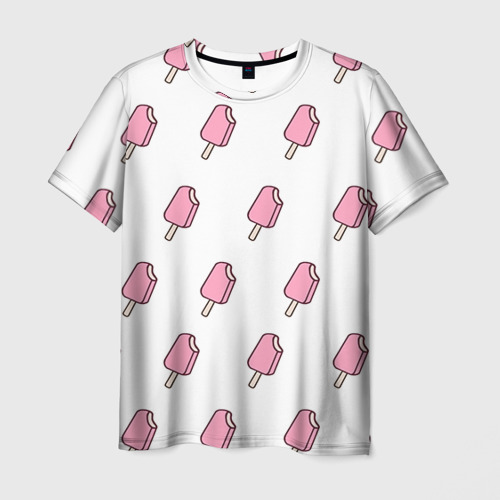 Мужская футболка 3D с принтом Мороженое розовое, вид спереди #2