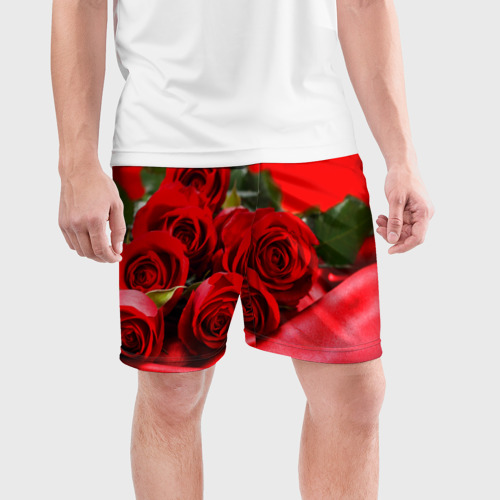Мужские шорты спортивные с принтом Розы, фото на моделе #1