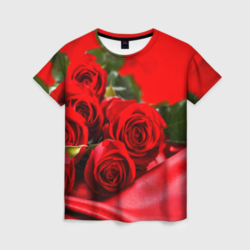 Женская футболка 3D с принтом Розы, вид спереди #2