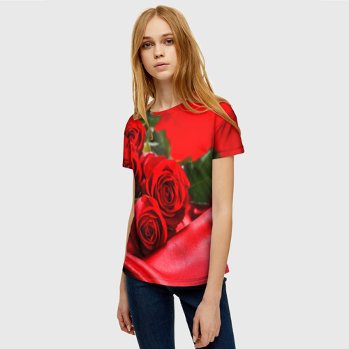 Женская футболка 3D с принтом Розы, фото на моделе #1