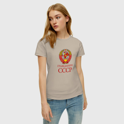 Женская футболка хлопок с принтом Гражданин СССР 1 сторона, фото на моделе #1
