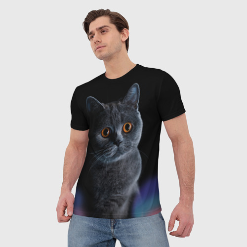 Мужская 3D футболка с принтом Британец кот удивлён, фото на моделе #1
