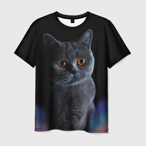 Мужская футболка 3D с принтом Британец кот удивлён, вид спереди #2