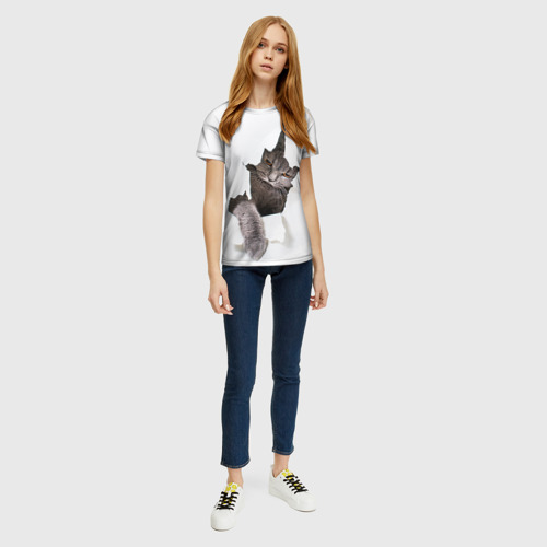 Женская футболка 3D с принтом Британец кот рвётся наружу, вид сбоку #3