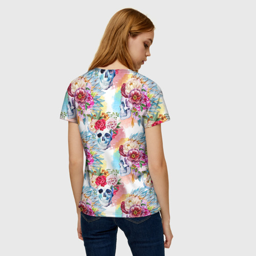 Женская футболка 3D с принтом Цветы и бабочки 5, вид сзади #2